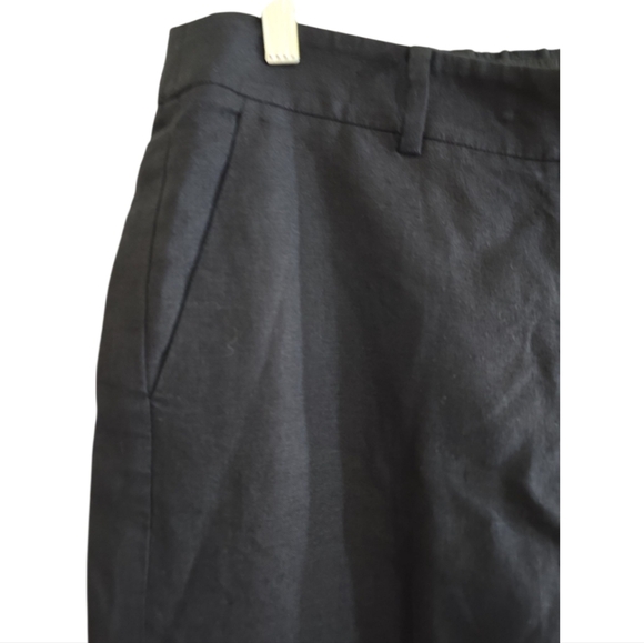 Talbots Black Linen Wide Leg Cropped Pants 8 Coastal Beachy Natural Fabric - Picture 2 of 7